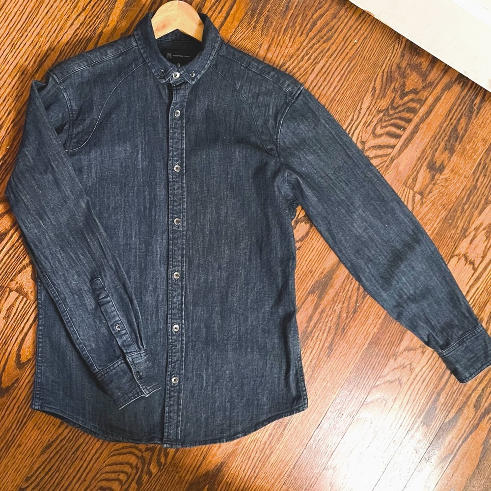 INC Mens Size S Dark Denim Long Sleeve Button Up Shirt EX Condition Old Money